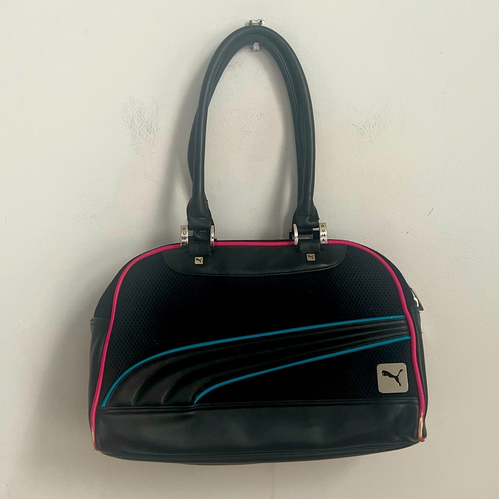 PUMA black & multicolor retro grip bowling style bag